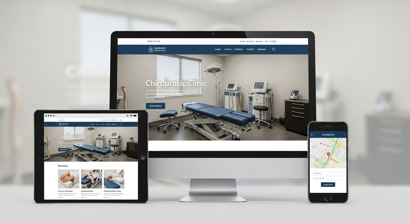 Professional chiropractic clinic website example showing responsive design across desktop, tablet, and mobile devices